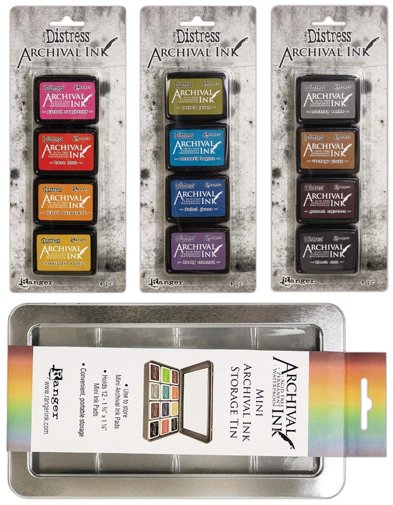 Tim Holtz Distress Archival Mini Ink Kit 1, Kit 2, Kit 3 and Storage Tin - 4 Item Bundle - Image 1